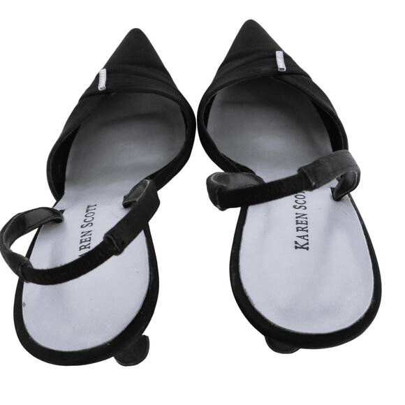 KAREN SCOTT Black Satin Pointed Toe Sling Back Heels w/ Rhinestone Detail Sz 7 - Picture 8 of 10